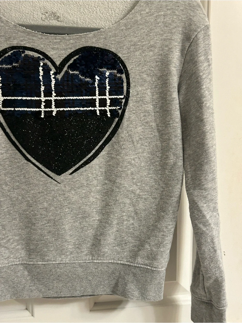 Girls Justice Gray Pullover Fleece Lined with Sequin Heart Detail Sweatshirt